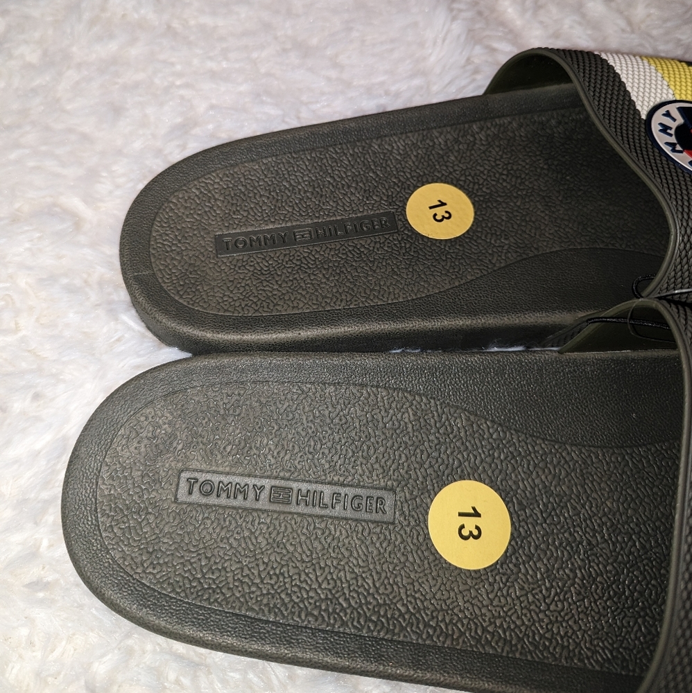 Nwt Tommy Hilfiger Men's olive/neon slides/sandals - Picture 10 of 15